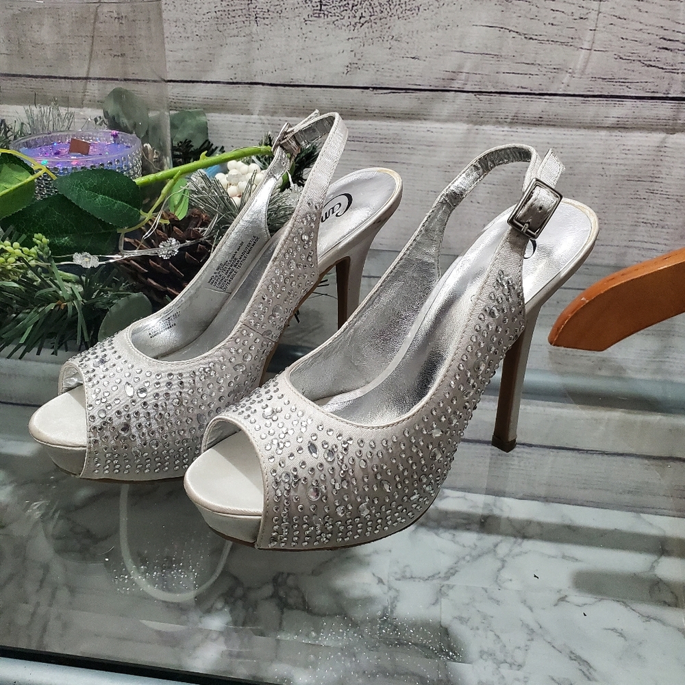 Candies Silver Rhinestone Heels - Picture 2 of 12